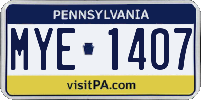 PA license plate MYE1407