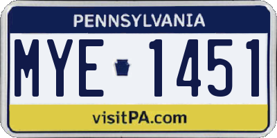 PA license plate MYE1451
