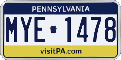 PA license plate MYE1478