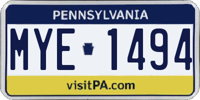PA license plate MYE1494