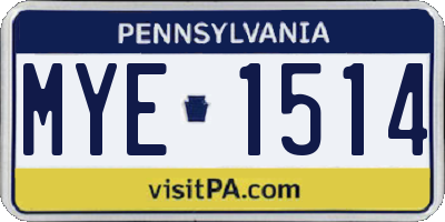 PA license plate MYE1514