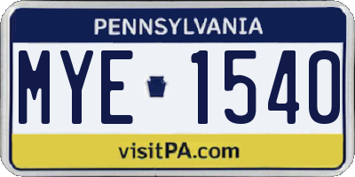 PA license plate MYE1540