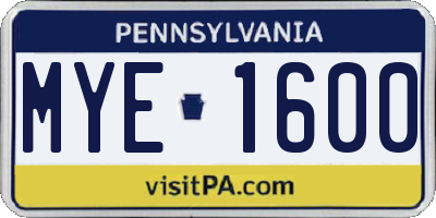 PA license plate MYE1600