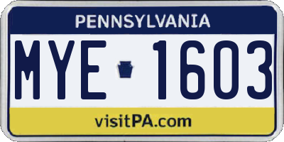 PA license plate MYE1603