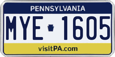 PA license plate MYE1605