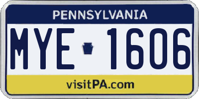 PA license plate MYE1606