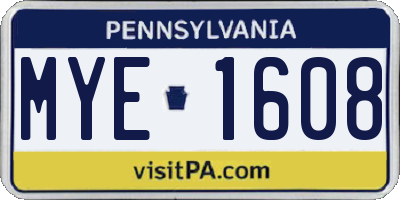 PA license plate MYE1608