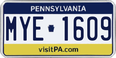 PA license plate MYE1609