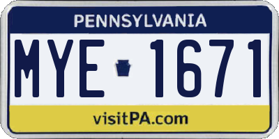 PA license plate MYE1671