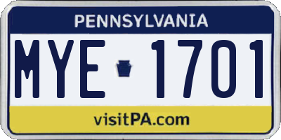 PA license plate MYE1701
