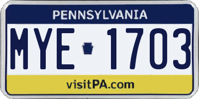 PA license plate MYE1703