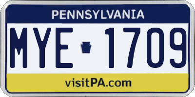 PA license plate MYE1709