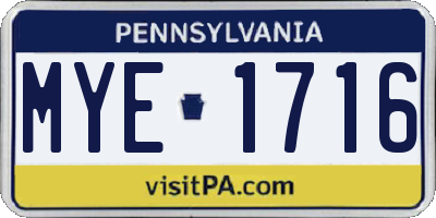 PA license plate MYE1716