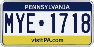 PA license plate MYE1718