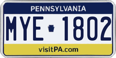 PA license plate MYE1802