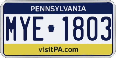 PA license plate MYE1803