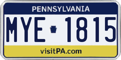 PA license plate MYE1815
