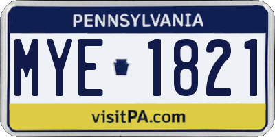 PA license plate MYE1821