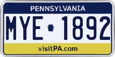 PA license plate MYE1892