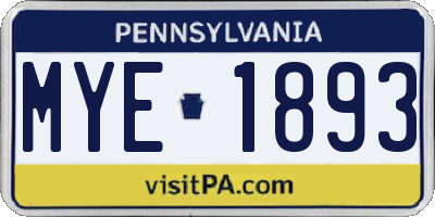 PA license plate MYE1893