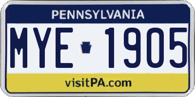 PA license plate MYE1905