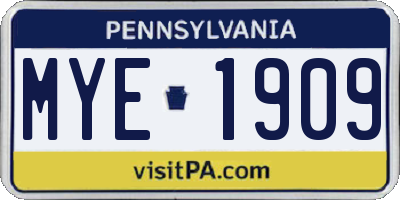 PA license plate MYE1909
