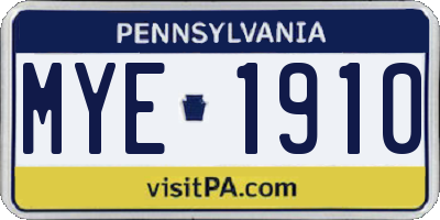 PA license plate MYE1910