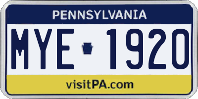 PA license plate MYE1920