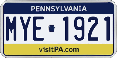PA license plate MYE1921
