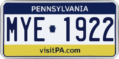 PA license plate MYE1922