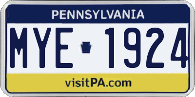 PA license plate MYE1924