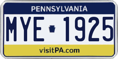 PA license plate MYE1925