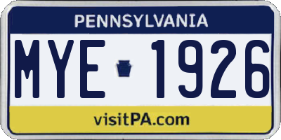 PA license plate MYE1926