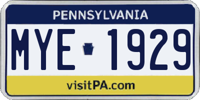 PA license plate MYE1929