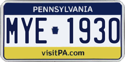PA license plate MYE1930
