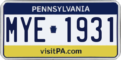 PA license plate MYE1931