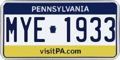 PA license plate MYE1933