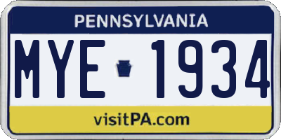 PA license plate MYE1934