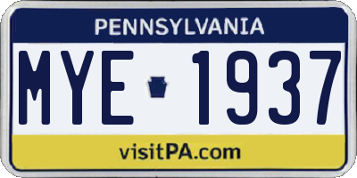 PA license plate MYE1937