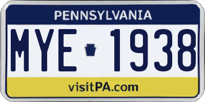 PA license plate MYE1938