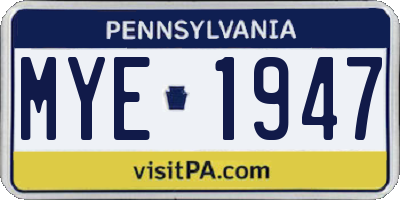 PA license plate MYE1947