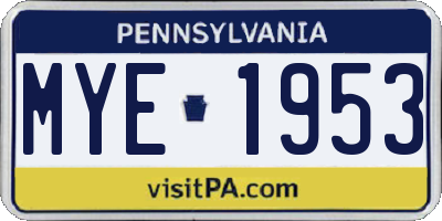 PA license plate MYE1953