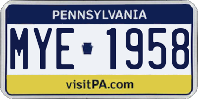 PA license plate MYE1958