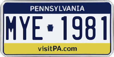 PA license plate MYE1981