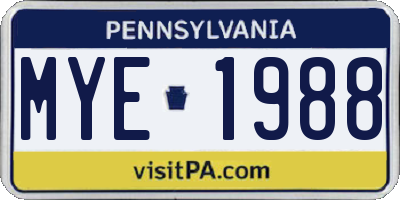 PA license plate MYE1988