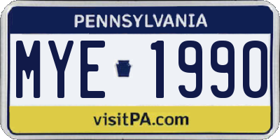 PA license plate MYE1990