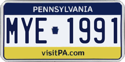 PA license plate MYE1991