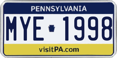 PA license plate MYE1998