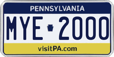 PA license plate MYE2000