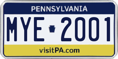 PA license plate MYE2001